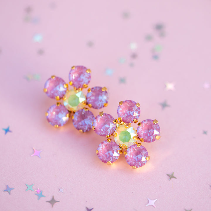 8mm Flower Earrings: Violet Lemon Spritz