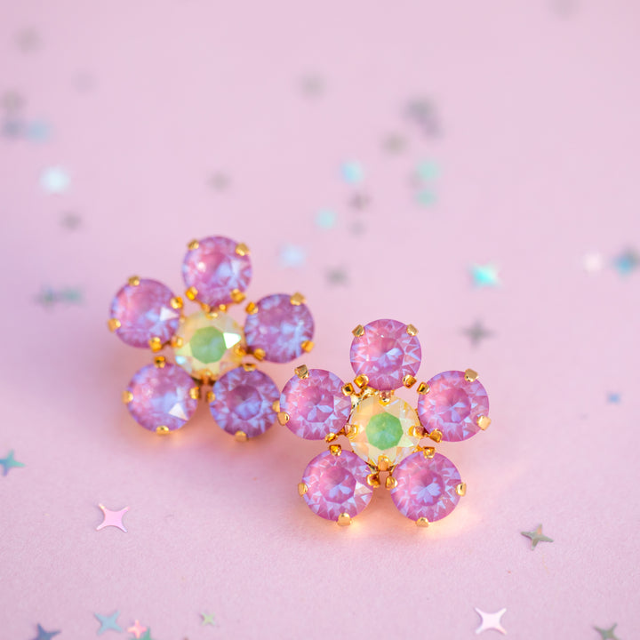 8mm Flower Earrings: Violet Lemon Spritz