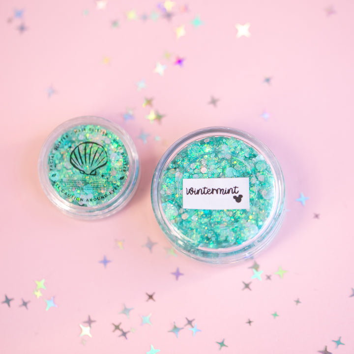Glitter Creme: Wintermint Body Glitter with Mouse and Snowflake shapes
