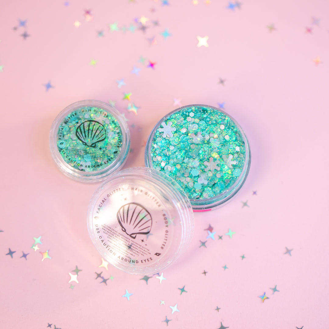 Glitter Creme: Wintermint Body Glitter with Mouse and Snowflake shapes