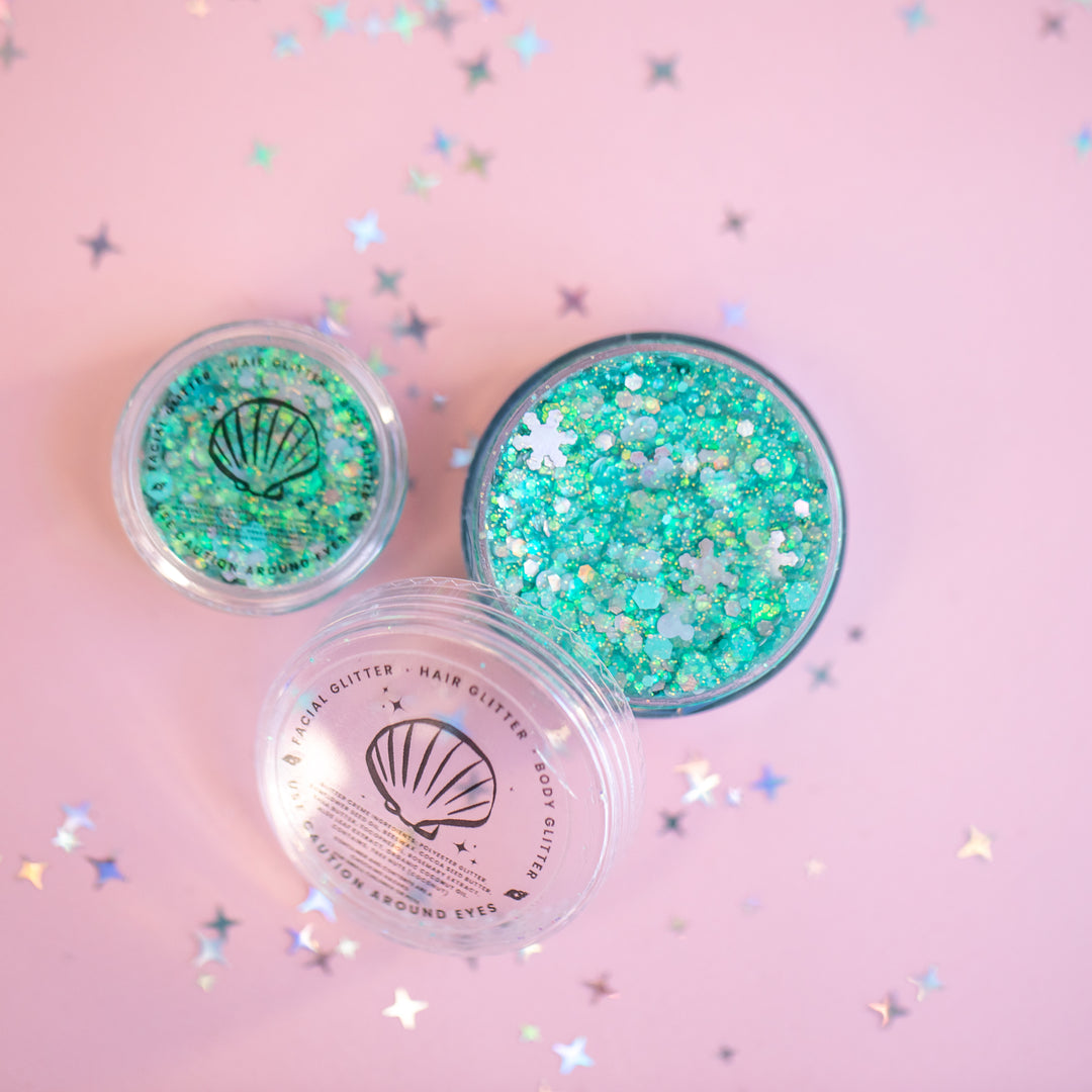 Glitter Creme: Wintermint Body Glitter with Mouse and Snowflake shapes