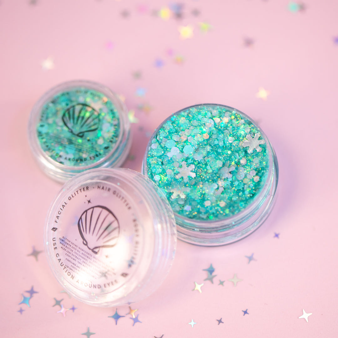 Glitter Creme: Wintermint Body Glitter with Mouse and Snowflake shapes