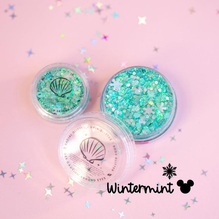 Glitter Creme: Wintermint Body Glitter with Mouse and Snowflake shapes